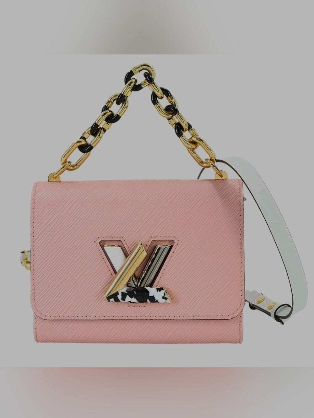 RARE Louis Vuitton Pink Chain White Crossbody Stone Inlaid Lv Twist Epi Leather